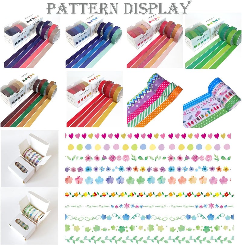BLEDS 50 Rolls Washi Tape Set, Colored Decorative Washi Tapes Kit 15mm & 10mm Wide with 2 Adhesive Rollers, Masking Tapes for Decorative Craft Wrapping Planner Notebook Journaling Bullet - Image 3